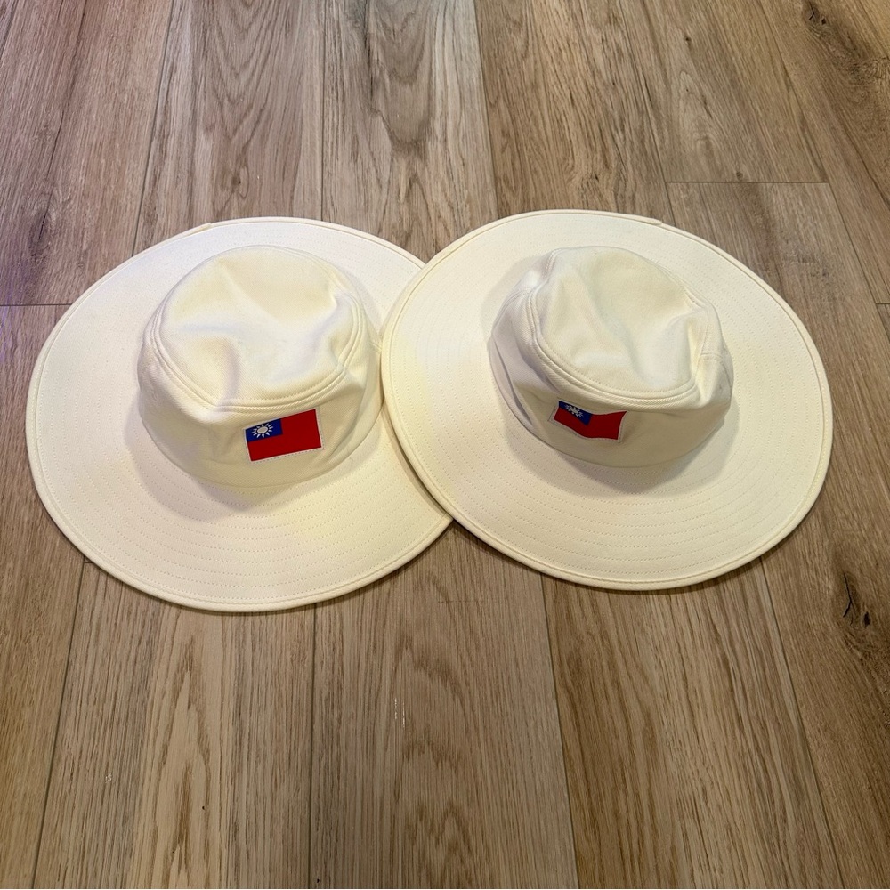 Set of TWO: Cream Wide Brim Hat with Taiwan Flag Patch